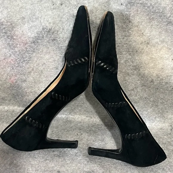 VTG*Salvatore Ferragamo Nero Suede/Leather Patchwork Pumps~7.5B~square toes - Picture 6 of 16